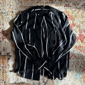 Who What Wear Black and White Striped Button Down Dress Shirt